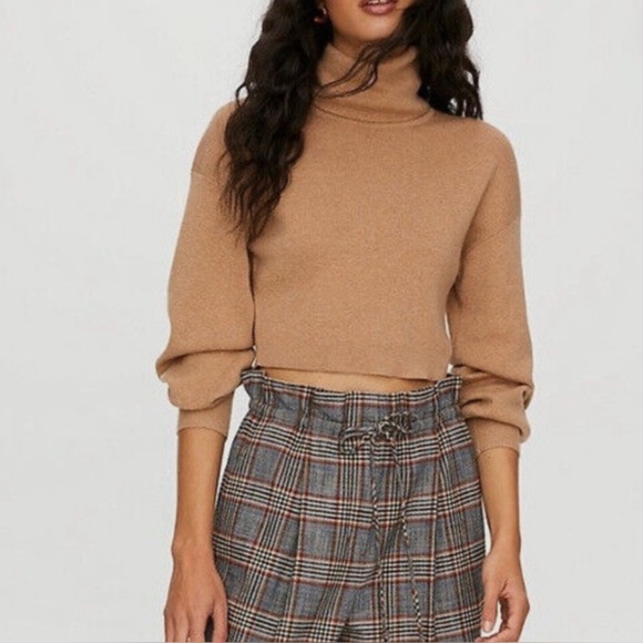 Wilfred Women's Tan Rebecca Turtleneck cropped Sweater Merino wool Size XS - Picture 12 of 13